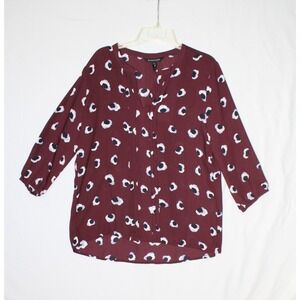 41 Hawthorn Burgundy Maroon Lightweight Business Top Blouse Floral V-neck Medium